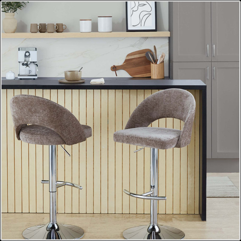 Tabouret de bar réglable avec pivot - ensemble de 2, Argent, Brun