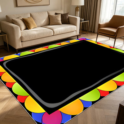 Tapis à motif de bordure arc-en-ciel coloré 1PC pour le salon, doux et confortable, adapté à toutes les saisons, facile à entretenir, lavable à la machine, tapis de style campagnard sous la table convenant à la table à manger, à la cuisine, à la chambre à coucher,