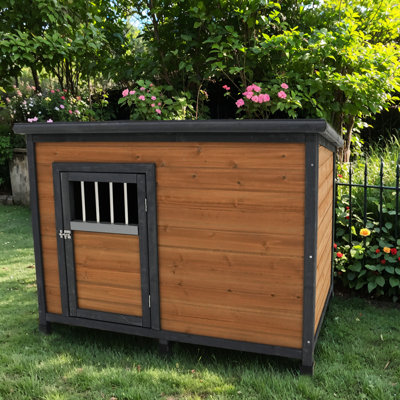 Niche pour chien en bois massif de 114 cm (45 po), toit respirant, grande niche spacieuse en bois, couche imperméable incluse