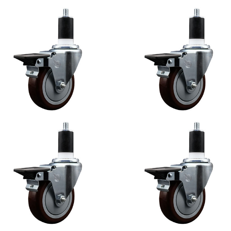 Ensemble de roulettes extensibles en poly pivotant avec frein SCC PLB 4 po x 1-1 / 2 po, Marron