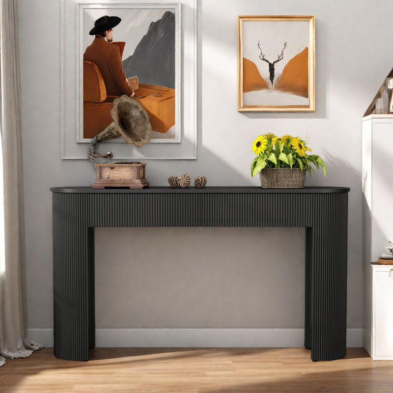 Oval Top Storage Console Table with 2 Drawers, Black