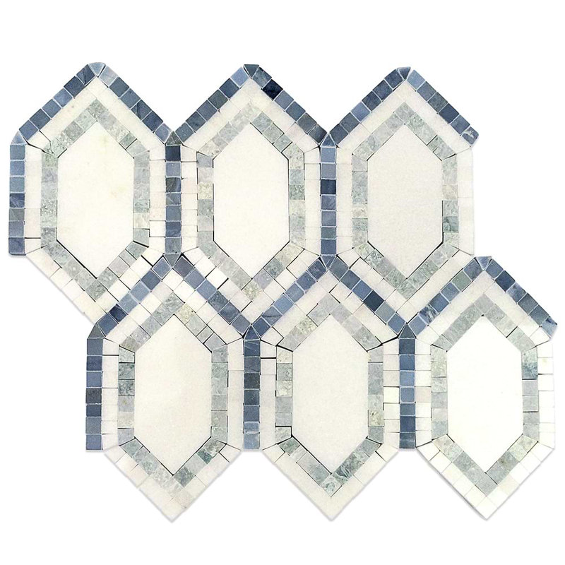 Infinity Hexagon Marble Tile, Ming Green Thassos/Linblue