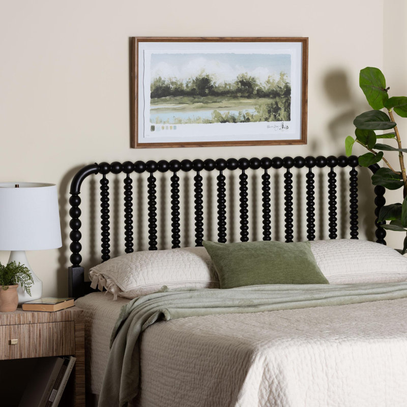 Baxton Studio Finley Turned Bobbin Headboard - Crafted Wood Panel with Decorative Spindle Design for Cottage Farmhouse Bedroom, Queen, Black