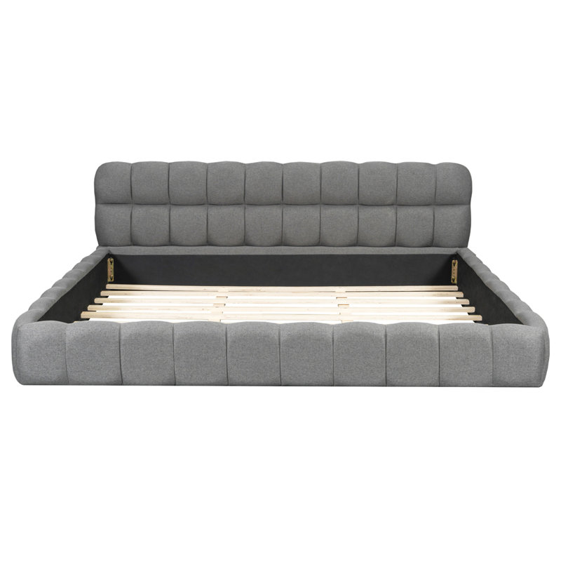 Très grand lit plateforme tapissier avec tissu épais, Gris