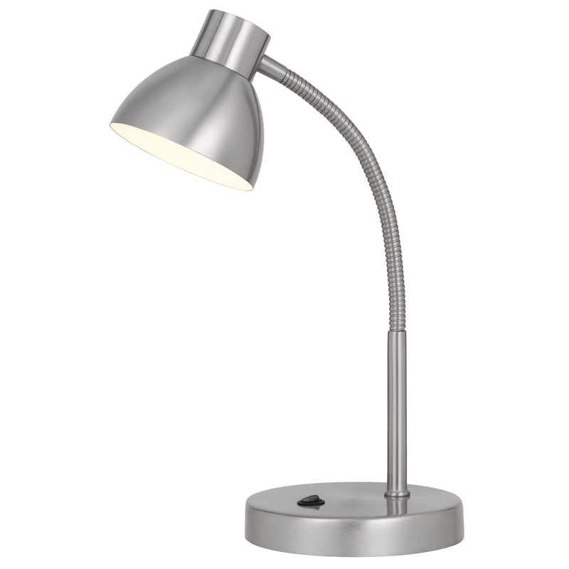 Lampe de bureau DEL à col de cygne, métal nickel satiné, 37 cm de hauteur, Argent, Argent