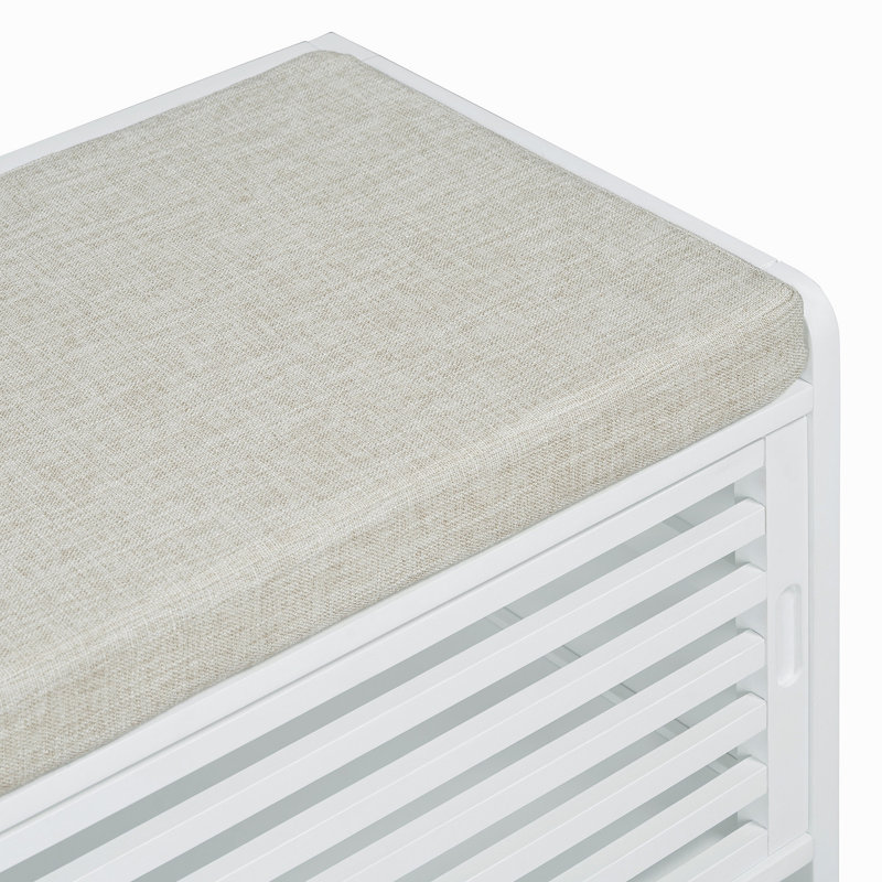 Banc à chaussures avec rangement et coussin, banc de rangement à volets vieillis avec charme rétro pour le salon, entrée (blanc)