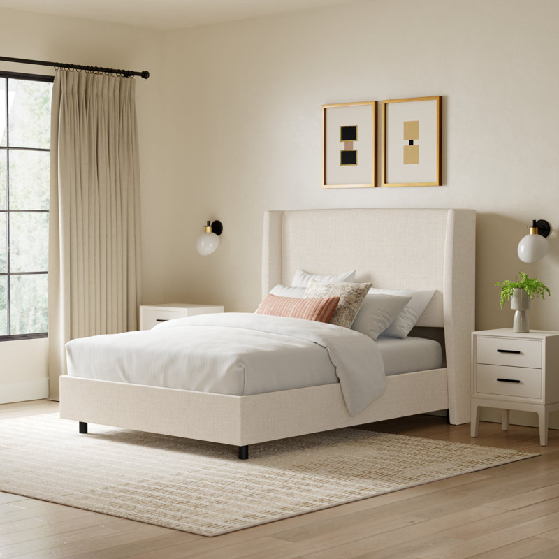 Tilly Upholstered Bed, Classic Talc Linen, Full