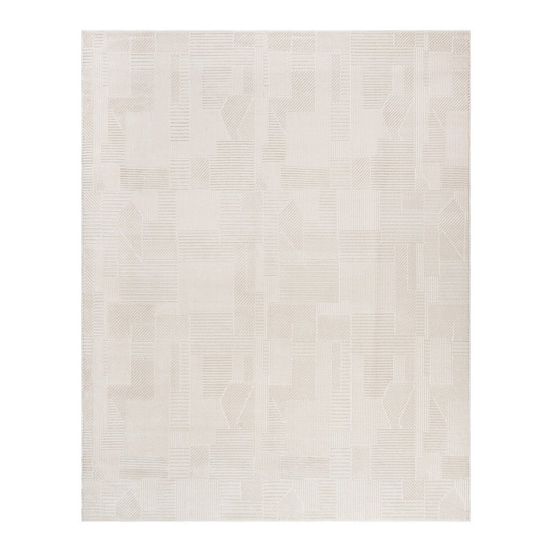 Mickle Dearra Modern Geometric Solid Cream Ivory High Low Easy Care Indoor Area Rug, Rectangle 7'10" x 10'