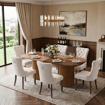 Ensemble de table de salle à manger rectangulaire 79 "avec piédestal de rangement et chaises capitonnées