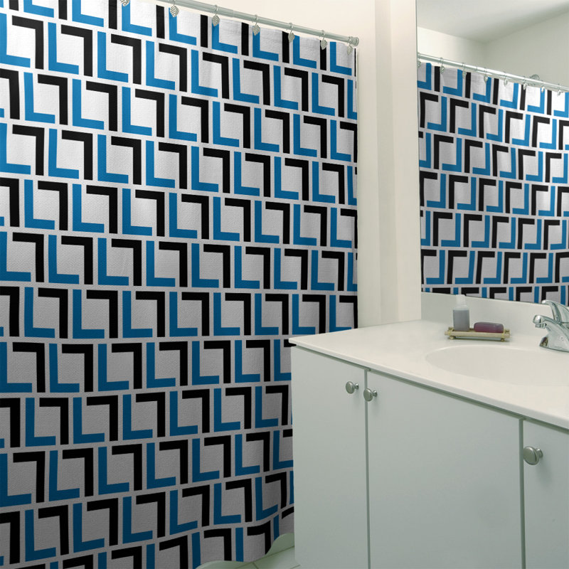 Rideau de douche géométrique simple, Argent / bleu Honolulu / blanc, Non