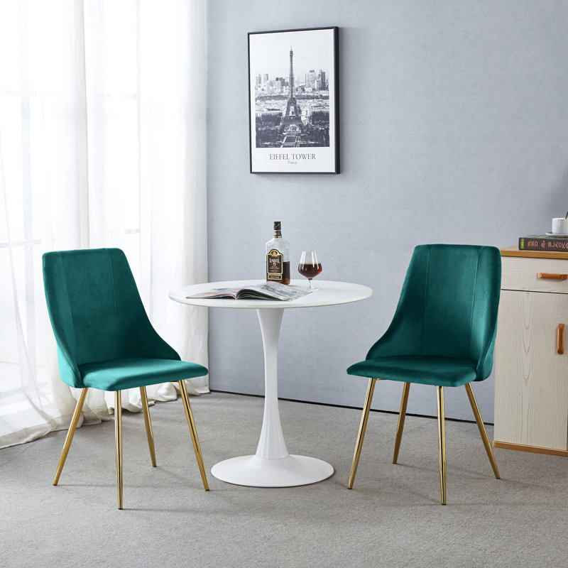 Chaise rembourrée en velours avec pieds décoratifs dorés, Vert