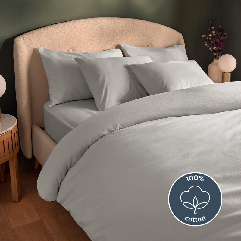 Silentnight Brushed Cotton Duvet Set, Silver, Single Duvet Cover Set + 1 Standard Pillowcase
