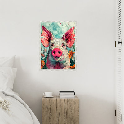 Pig in Flowers by Ilora Framed Canvas Wall Art Print