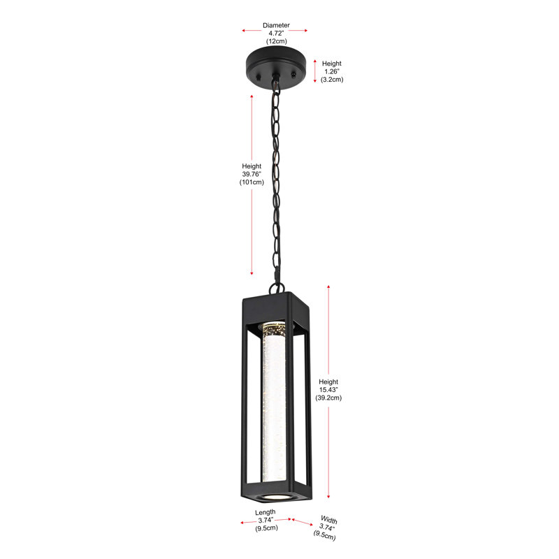 Olyssa LED Outdoor Pendant in Black, 15" H x 4" W x 4" D