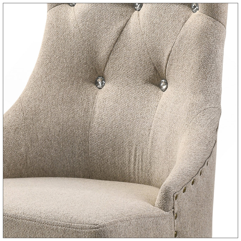 Élégantes chaises d'appoint à dossier capitonné beige et gris récupéré (ensemble de 2) pour un repas sophistiqué