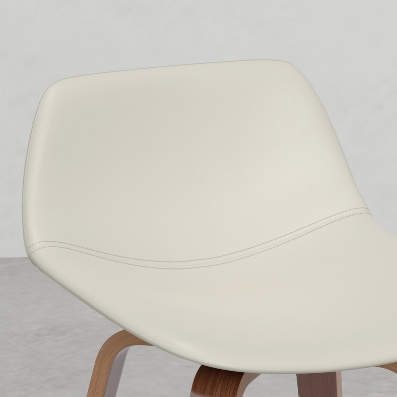 De 2 tabourets - siège en similicuir crème, repose-pieds, placage brun, look moderne Mid-Century, ensemble de 2 tabourets rembourrés avec placage et repose-pieds