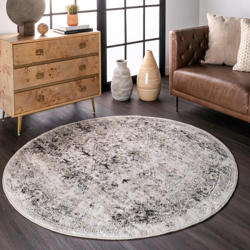 Fullwood Power Loom Traditional Faded Medallion Gray Rug, Round 8'