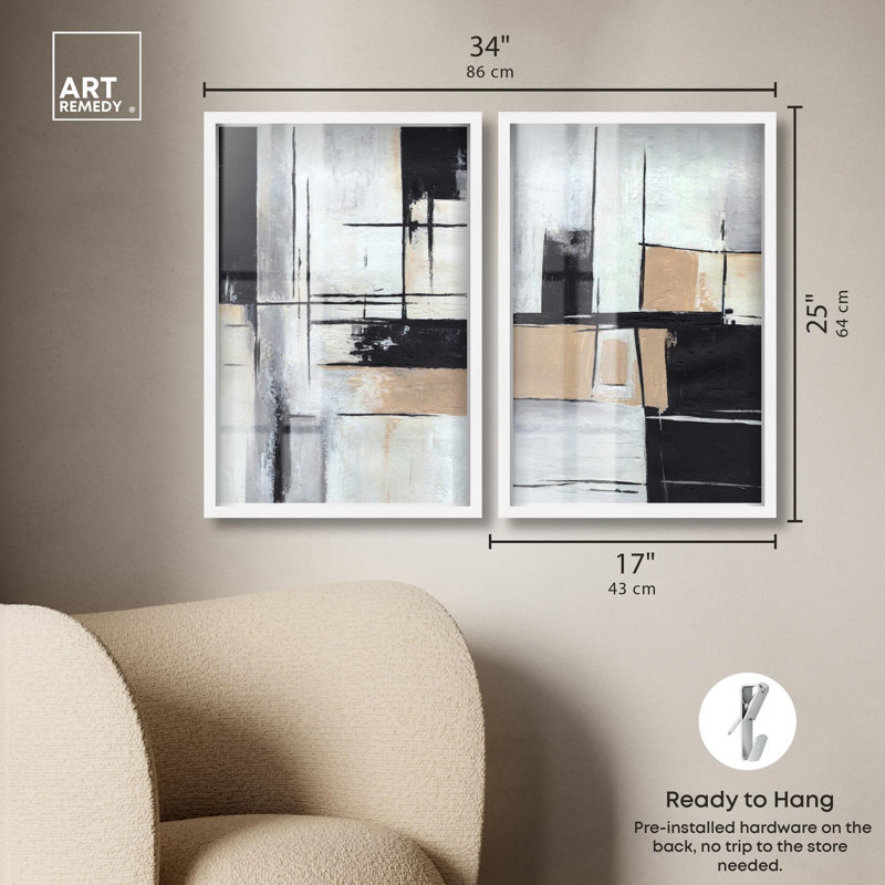 «Neutral Luxe Art», ensemble de 2 panneaux par Shadowbox , H 25 po x l 17 po, Blanc