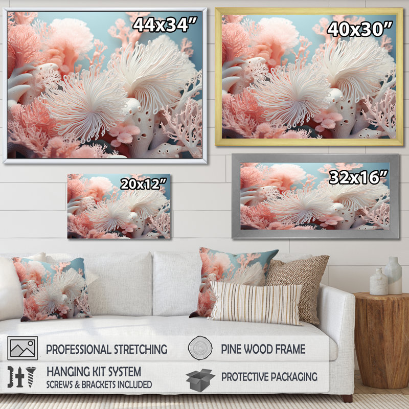 Anemone Garden, reproduction d'art sur toile, H 12 po x l 20 po, Cadre naturel flottant