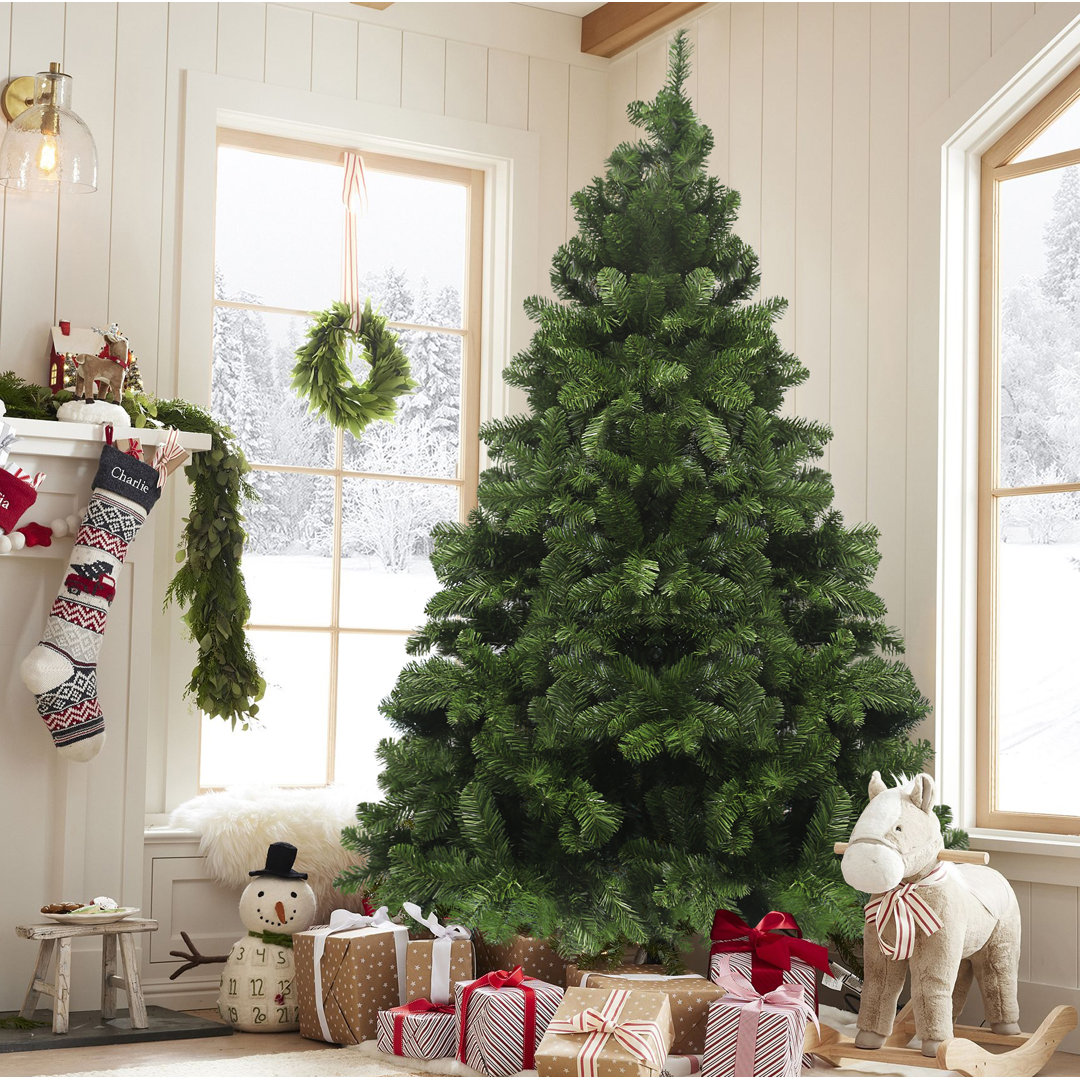 Unlit Green Hinged Artificial Fir Christmas Tree – Pvc Material, Full Shape, Flocked Branches The Holiday Aisle® 