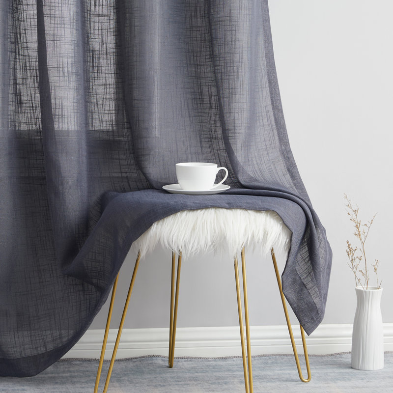 Aleksander Faux Linen Semi Sheer Grommet Curtain Pair, 54" W x 84" L, Charcoal Gray