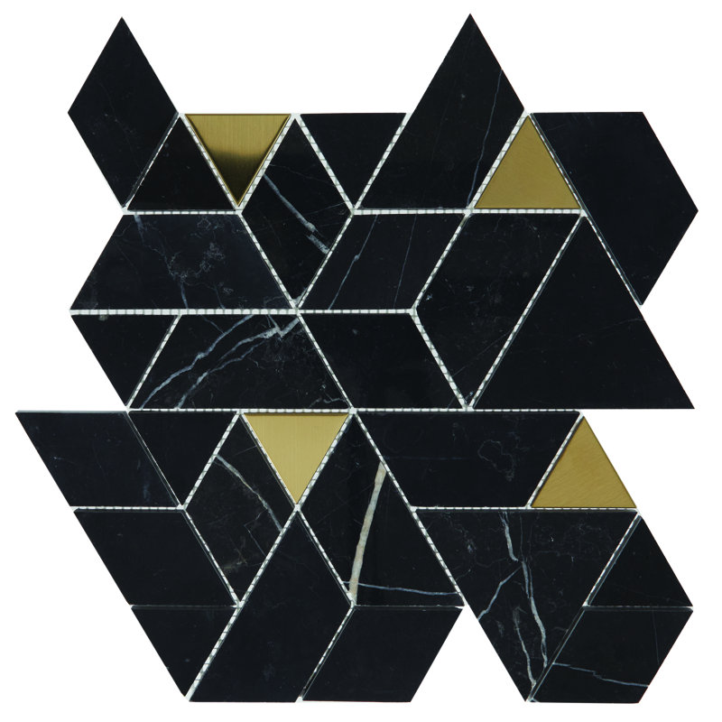 Carreau de mosaïque murale en pierre naturelle 14 po x 14 po Pietra Divina, Namaste doré