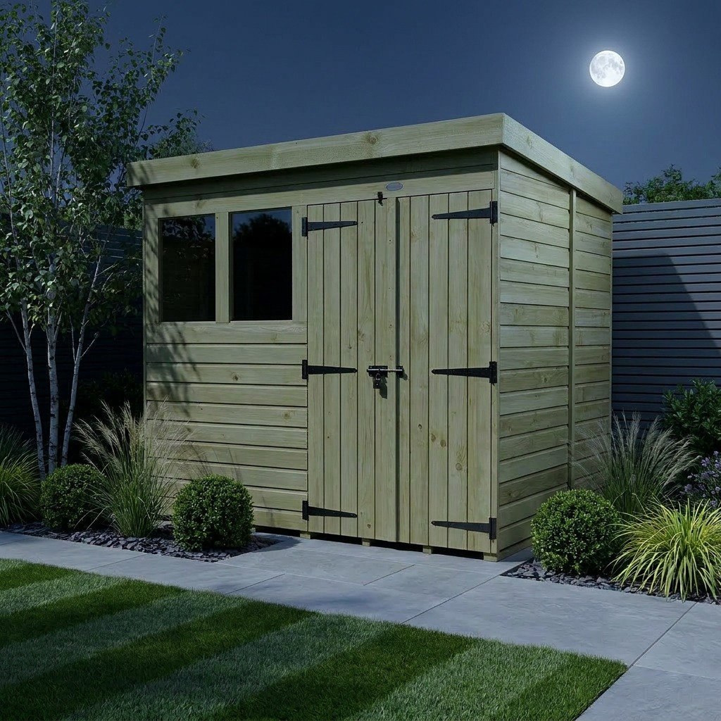 Total Sheds 8ft x 6ft Pent Garden Shed - Double Door - With Windows - Pressure Treated Timber - UK Manufactured