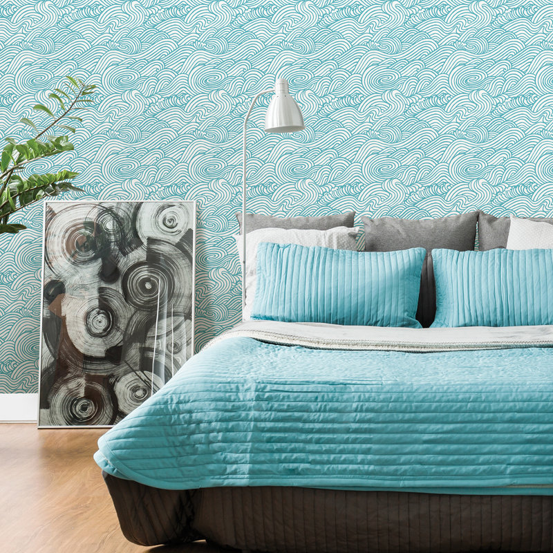 Capella Wave 10m x 52cm Wallpaper Roll, Teal