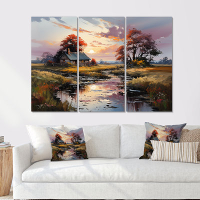 «Countryside Cottage Charm In Winter I» - ensemble d'art mural campagne