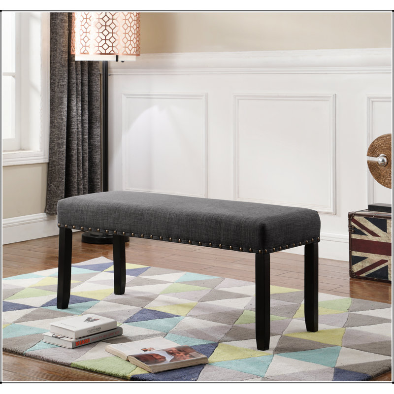 Fabric Dining Bench with Nailhead Trim, Grey, Gray