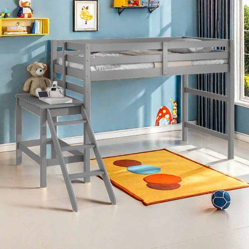 Lit mezzanine simple avec plateforme, échelle, Gris