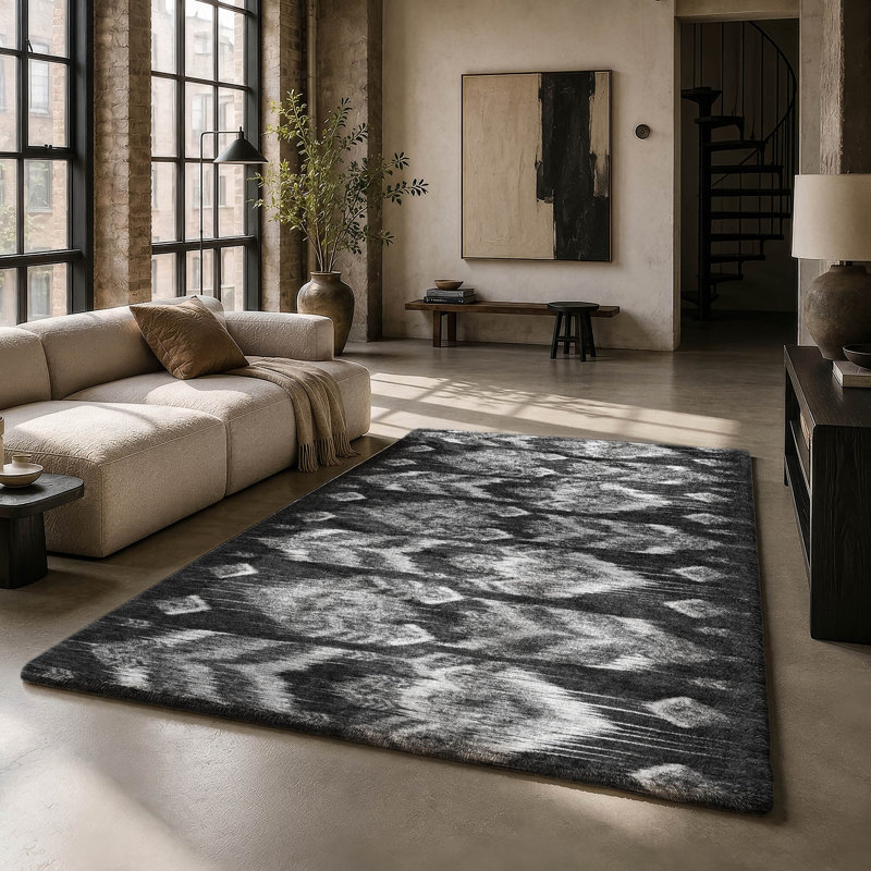 Tapis à poil long haut de gamme de qualité supérieure lavable à la machine ADS812, Black, 3 pi x 5 pi