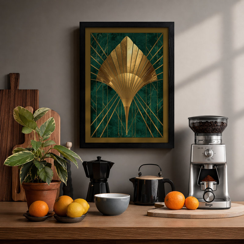 Golden Shell Art Deco - Framed Print, A2 - 59.4 x 42.0 cm, Black