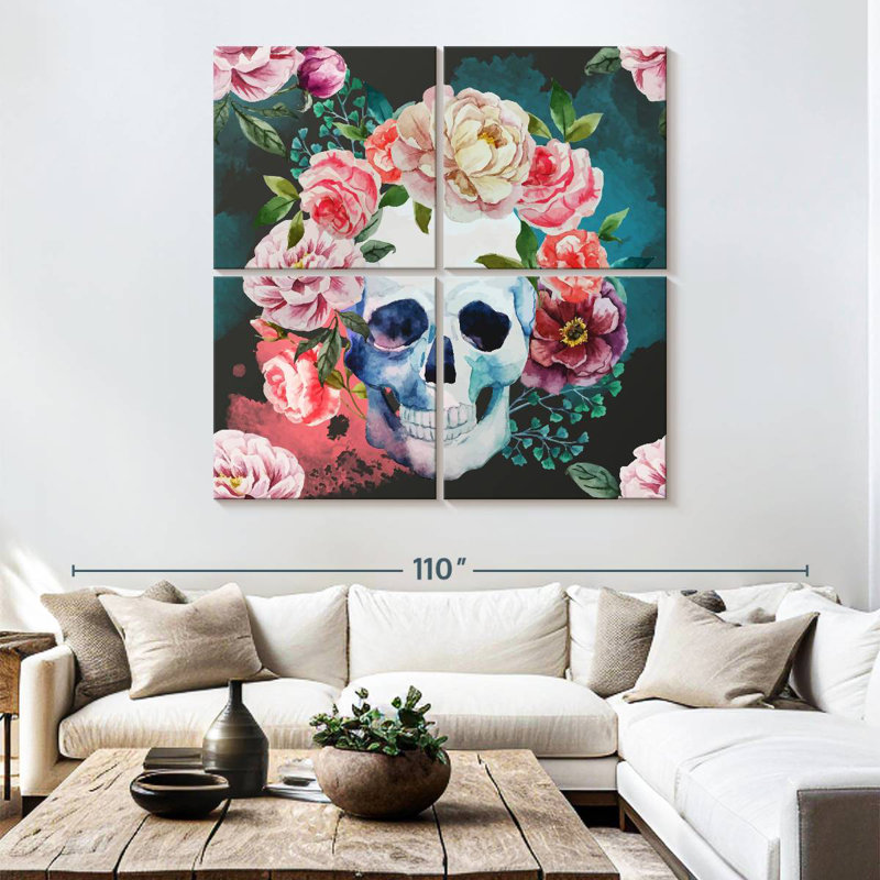 Crâne floral, H 74 po x l 74 po