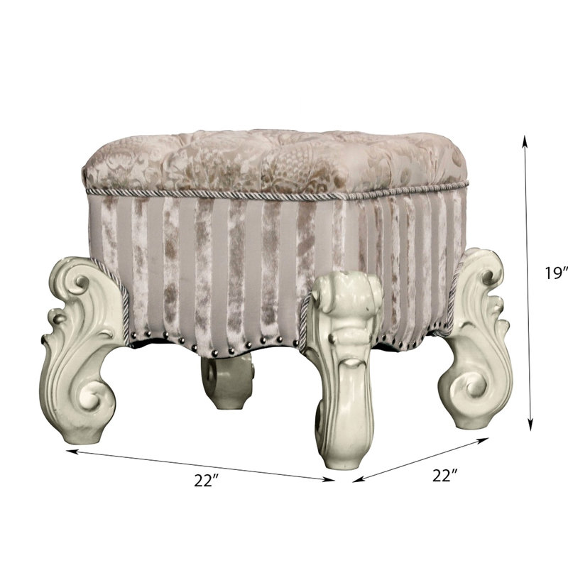 Tabouret de meuble-lavabo pour chambre à coucher avec coussin élégant et bordure rectangulaire en tissu