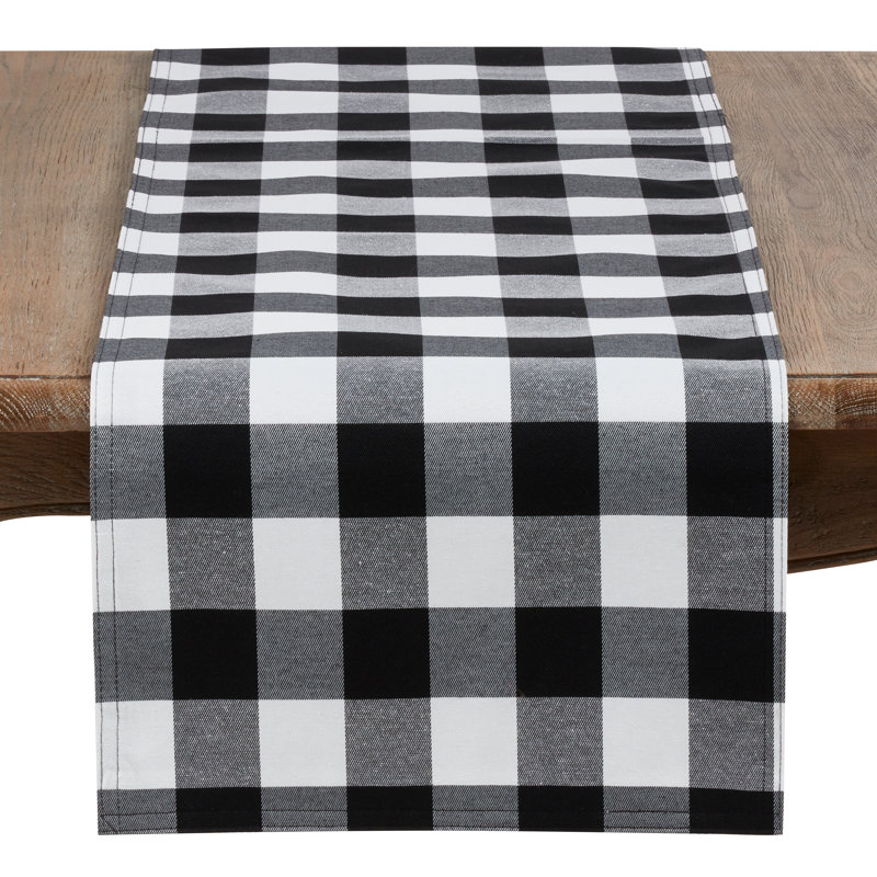 Salerno Buffalo Plaid Tablecloth, Black/White, 70" W x 90" L