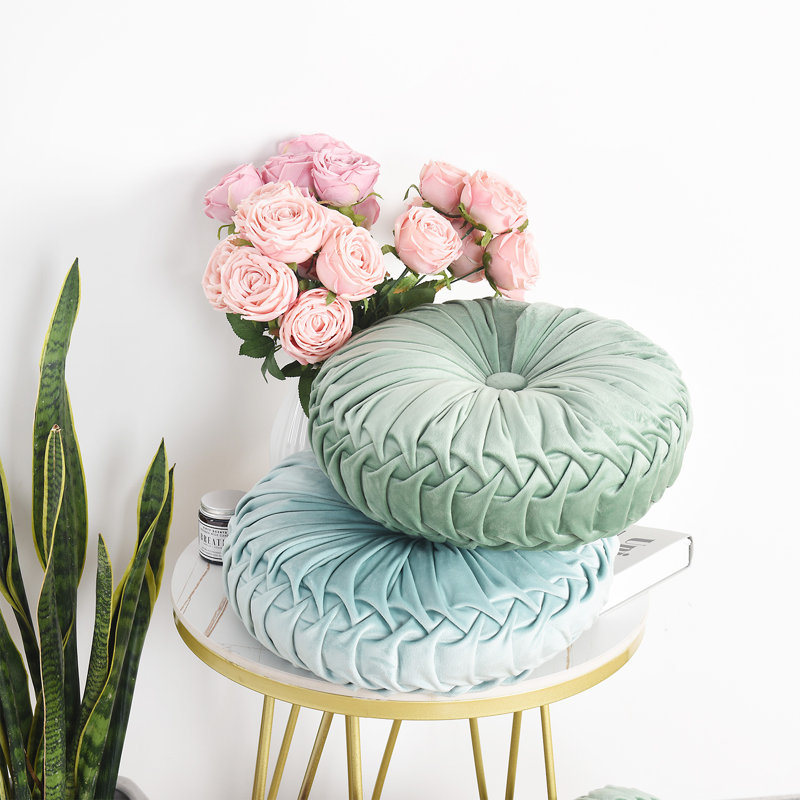 Velvet Round Throw Pillow, Aqua