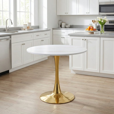 Modern Round Pedestal Dining Table with Space-Saving Design and Durable Engineered Wood Top for Small Kitchens, Dining Nooks, and Apartments