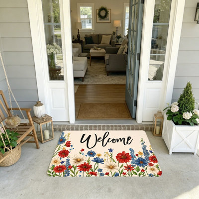 Tapis d'entrée 20 po x 32 po rouge bleu floral