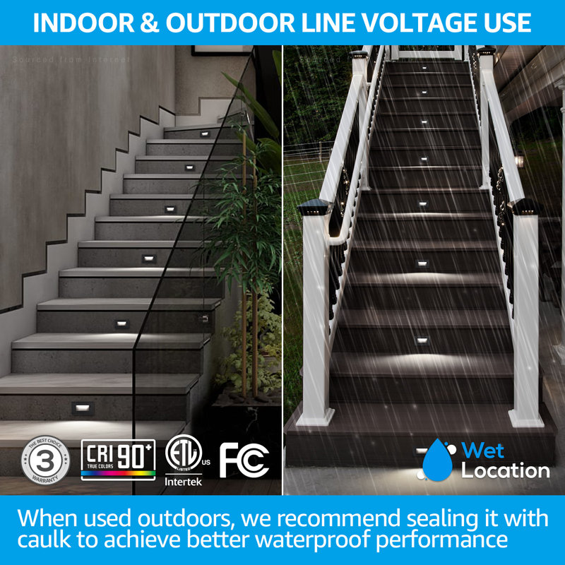 5CCT 120V LED Stair Lights Indoor Outdoor, 150LM 5%-100% Dimmable Aluminum Staircase Lights, Black