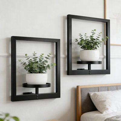 Ensemble de pots à fleurs muraux robustes en métal, étagère à plantes suspendue pour plantes d'intérieur, salon, balcon, patio et fenêtre, paquet de 2