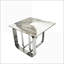 Table basse de salon rectangulaire avec plateau en pierre frittée et structure en métal argenté, résistante aux égratignures et facile à nettoyer