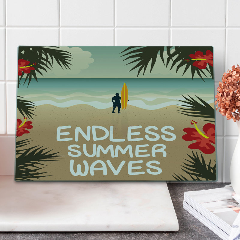 Ambesonne Surf Cutting Board Large Size Endless Summer Waves Beach Multicolor