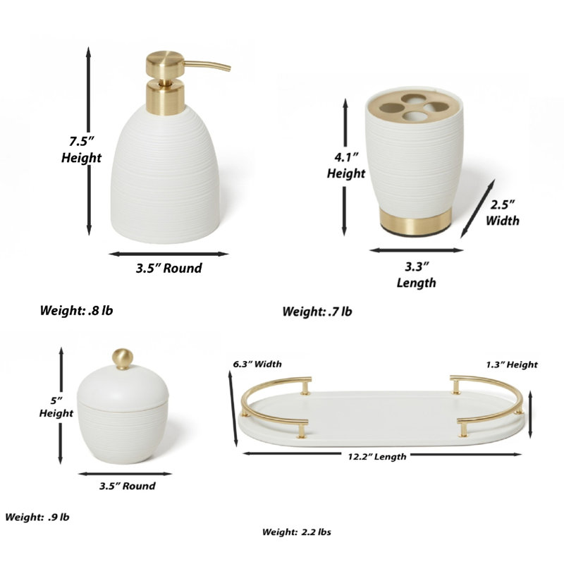 Dubai 8 pcs Bath Set, Brass Trim