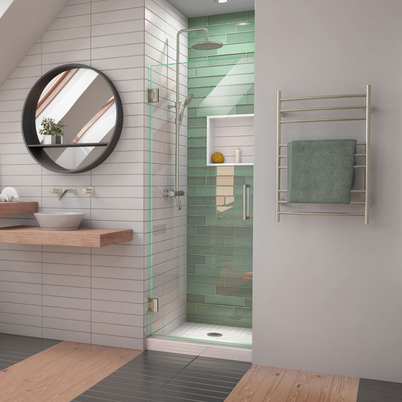 DreamLine Unidoor-LS 26 inch W x 72 inch H Frameless Hinged Shower Door in Brushed Nickel, Brushed Nickel, 26"