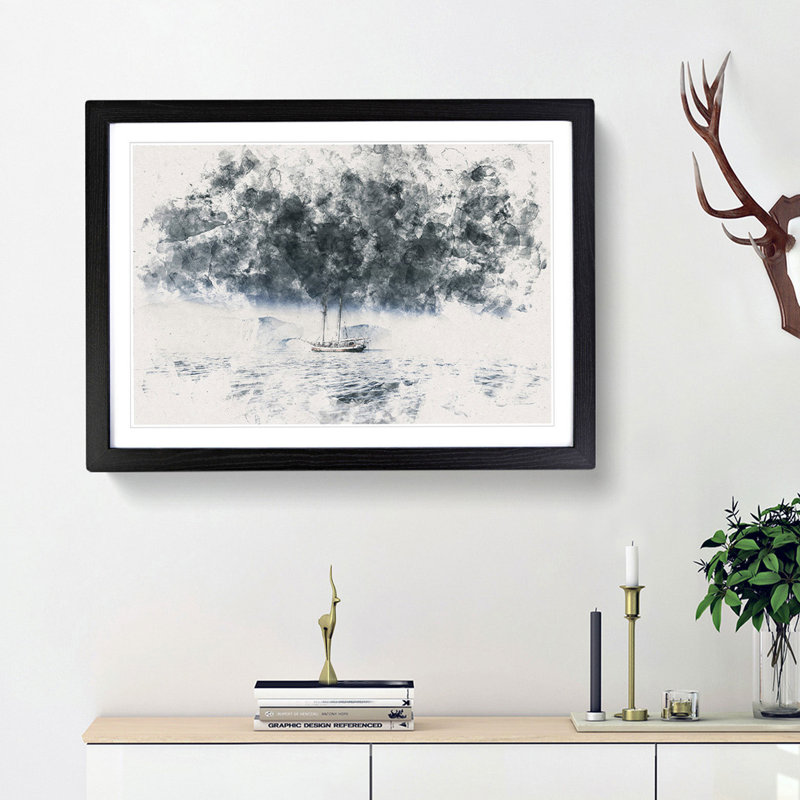 Boat in the Arctic - Picture Frame Graphic Art Print, 40cm H x 60cm W x 2cm D, Black Framed