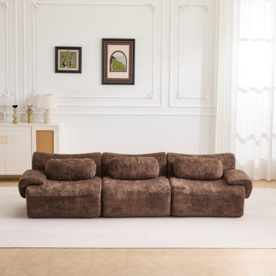 Faux Rabbit Velvet Convertible Wave Sofa Bed, DIY Boneless Modular Sectional Sofa with Side Seat & Middle Section