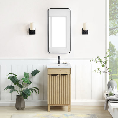 Ensemble de meuble-lavabo autoportant simple 18,1 po avec plateau en céramique et miroir Waukesha