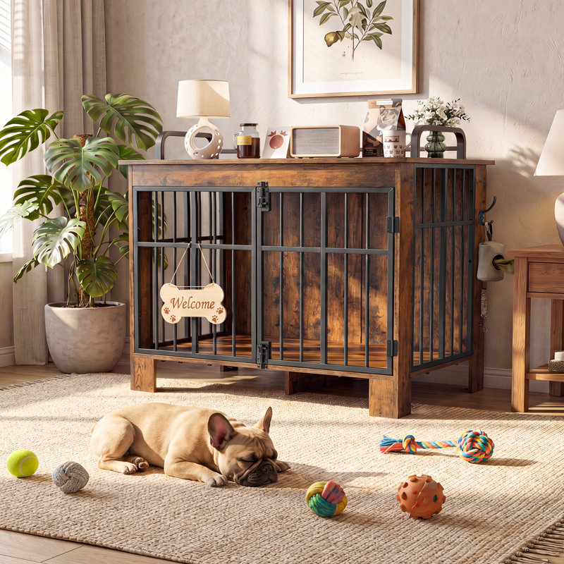 Metal Pet Crate with 2 Doors, Brown