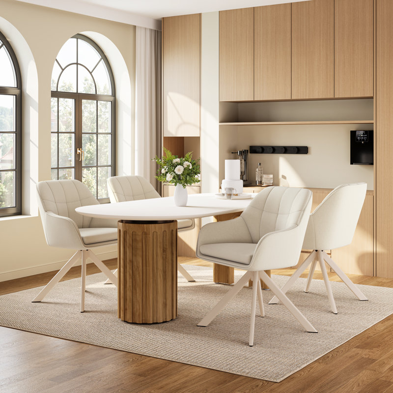 51.5cm H Linen Upholstered Metal Armchair in Beige, 4